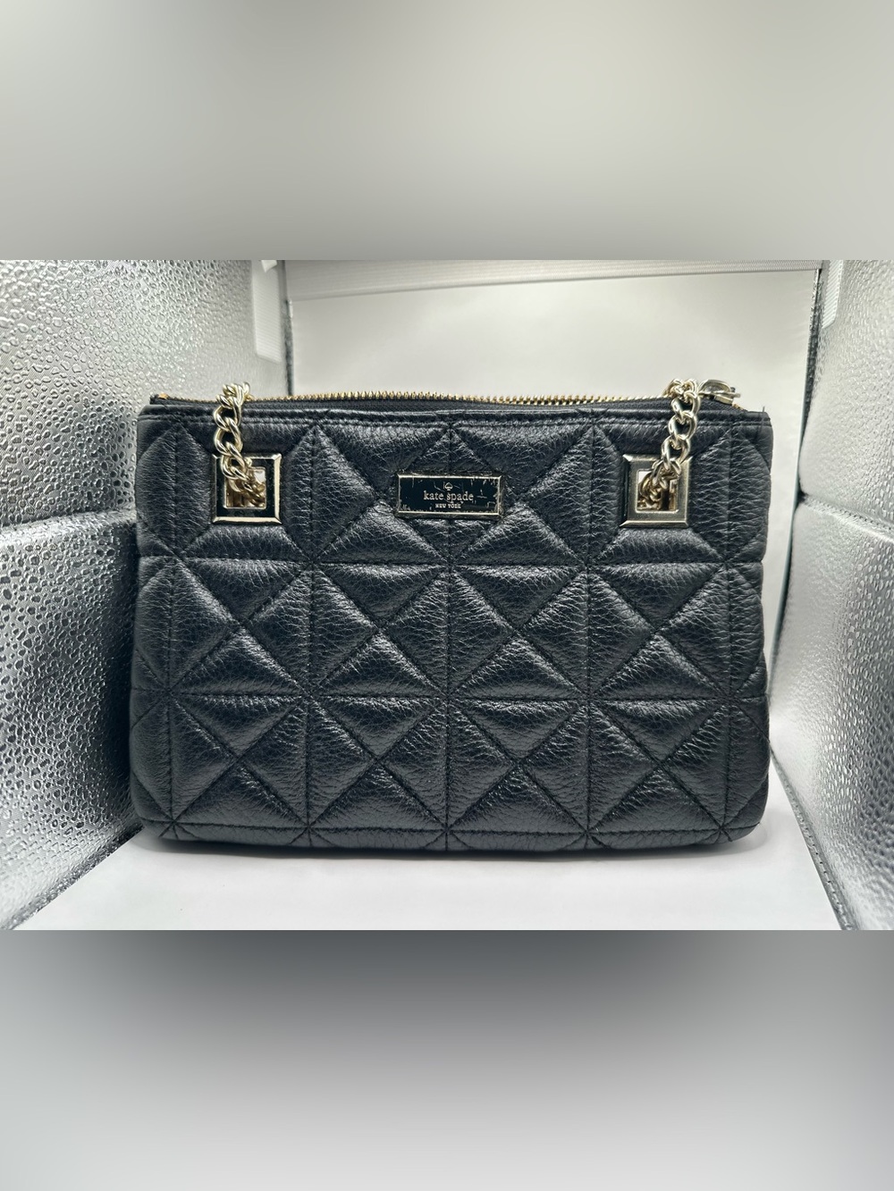 kate spade Black Quilted Leather Shoulder Bag with Gold Hardware